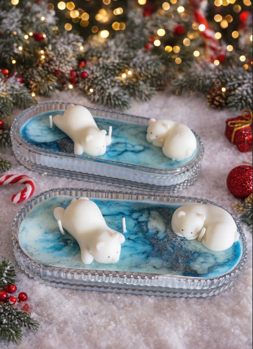 Bougie thème Noël ours polaire centre de table